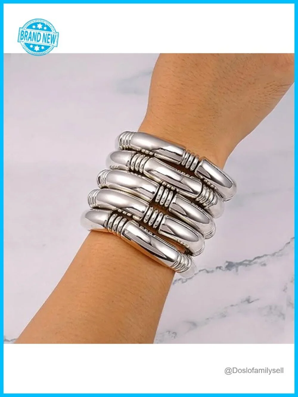 Gold Plated Chunky Bangle Bracelets Set Stack Layered Bamboo Tube Stretch